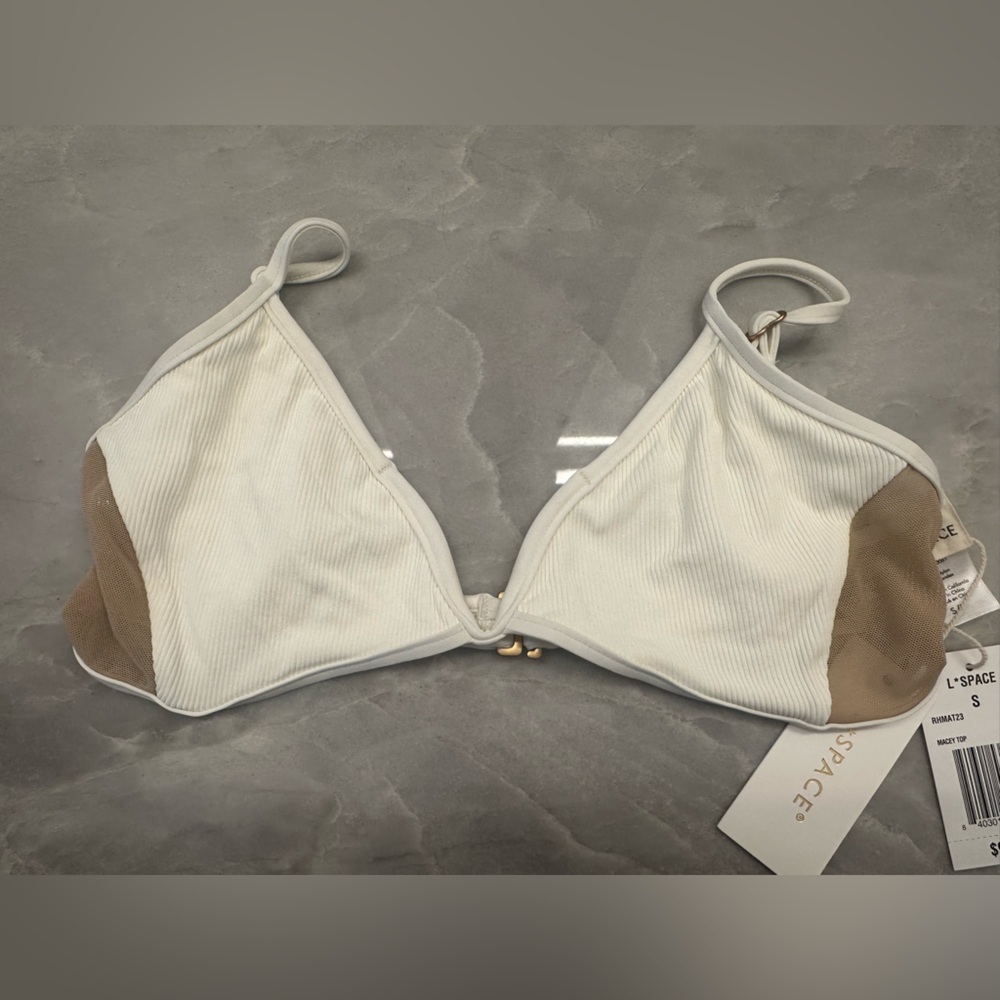 NWT! L*Space Macey white w/nude mesh bikini Top. Womens Size small $99